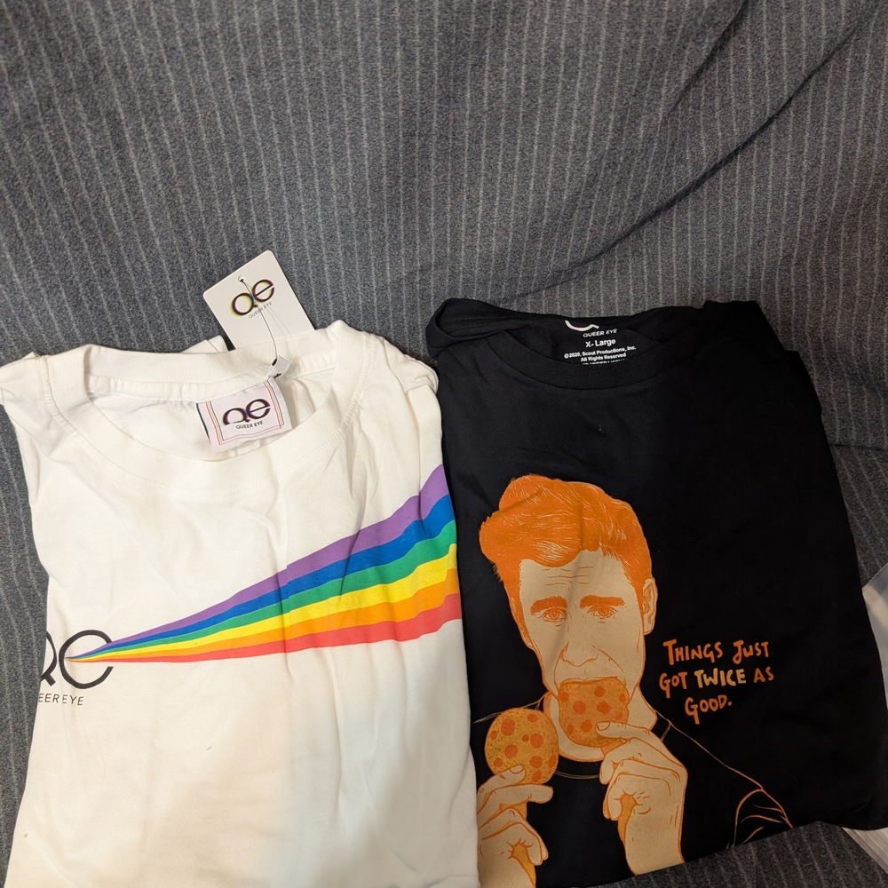 QED London White Rainbow and Black Graphic Tees